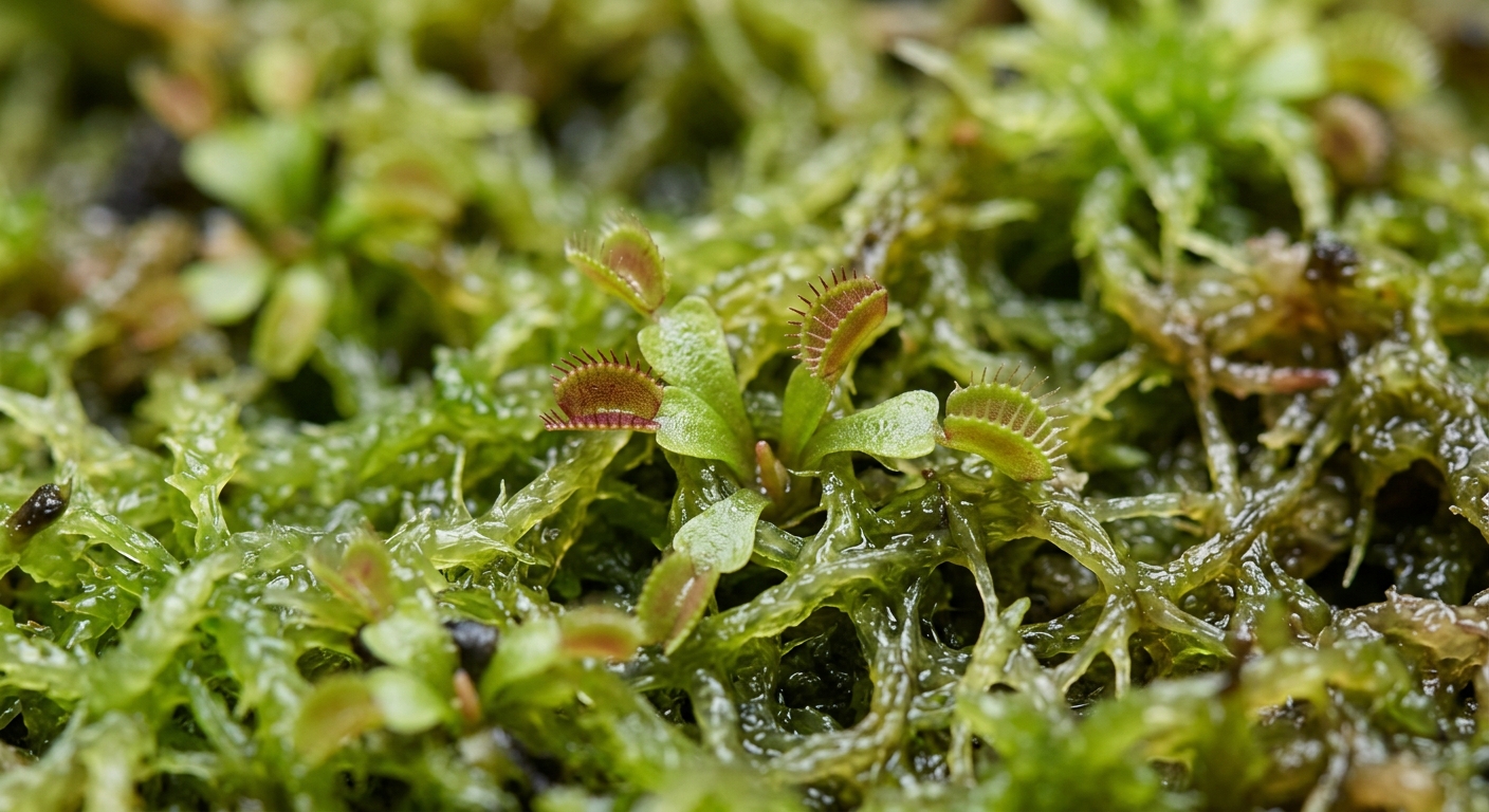 Tiny Venus flytrap seedlings sprouting from sphagnum moss, how to grow venus flytrap from seeds